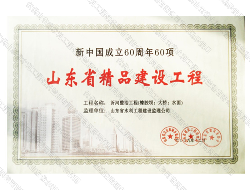 沂河整治工程（橡膠壩；大橋；水面）獲山東省精品建設(shè)工程